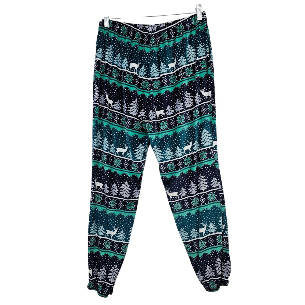 Joyspun Women's Christmas Pajama Set Set Long Sleeve Deer Trees Fair Isle Medium - Picture 6 of 11